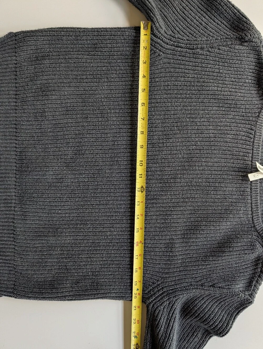 PACT Organic Cotton Chunky Knit Cropped Boxy Sweater Charcoal Grey Medium